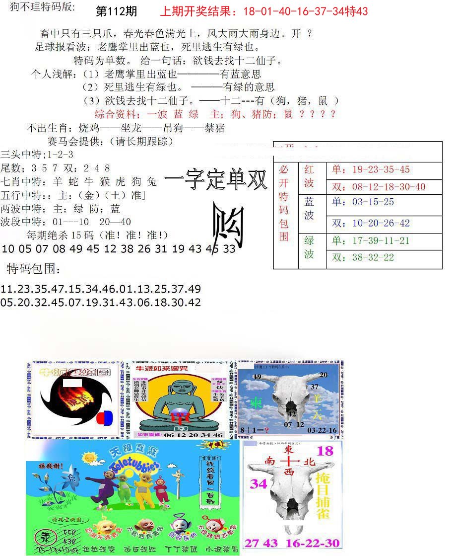 狗不理特码报-112