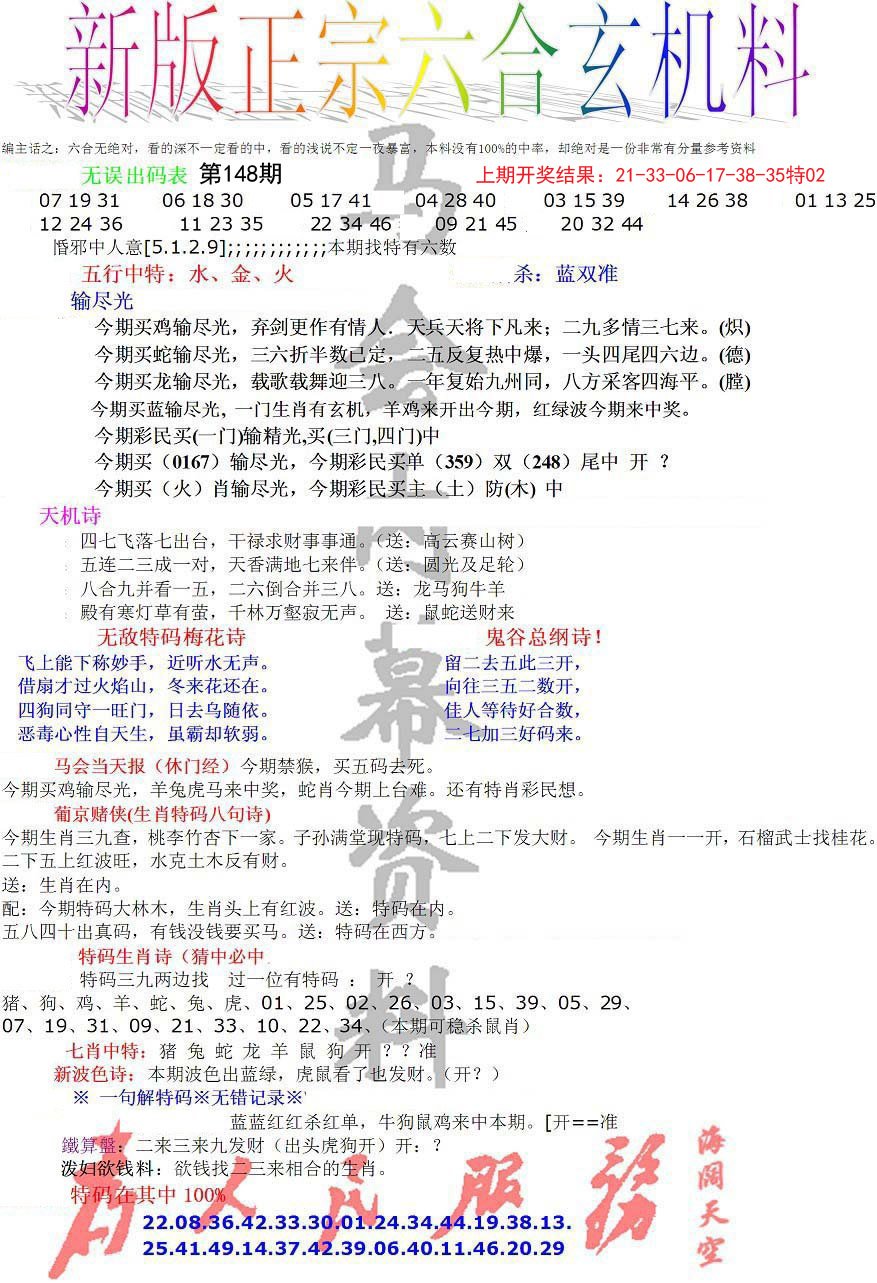 正宗六合玄机料-148