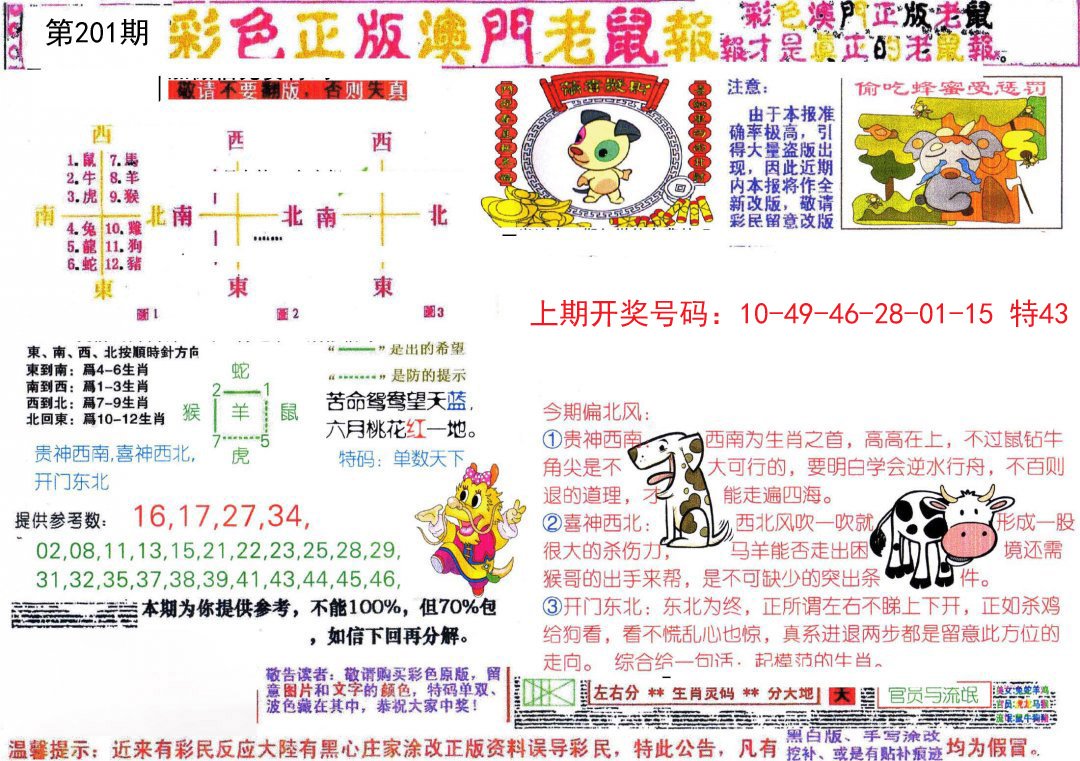 彩色正版澳门老鼠报-201