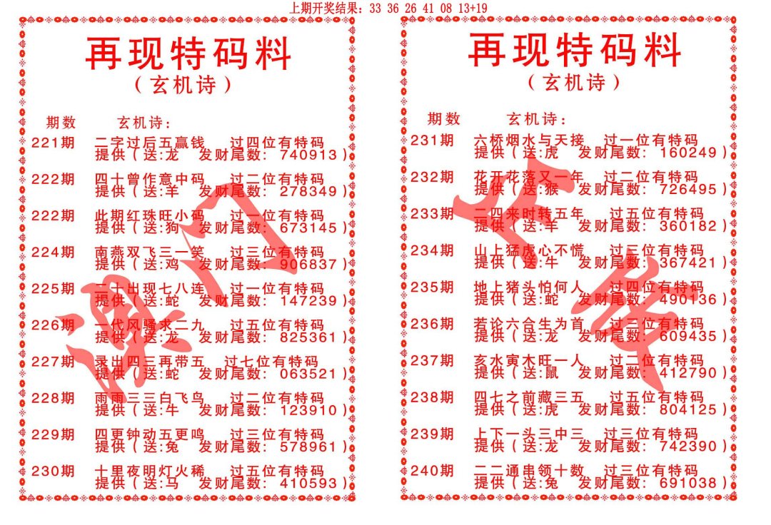 再现特码料-223