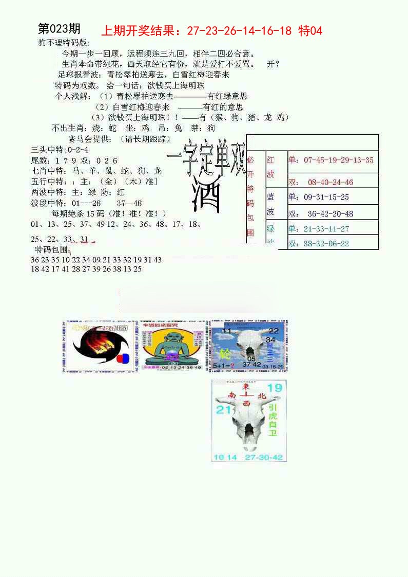 狗不理特码报-23