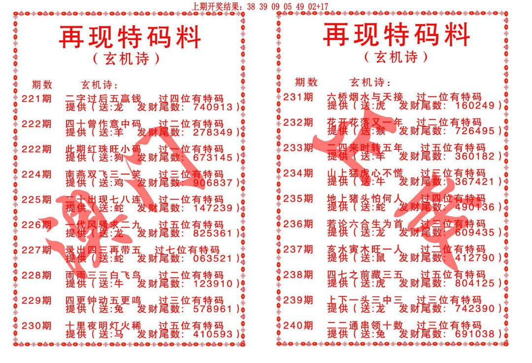 再现特码料-232