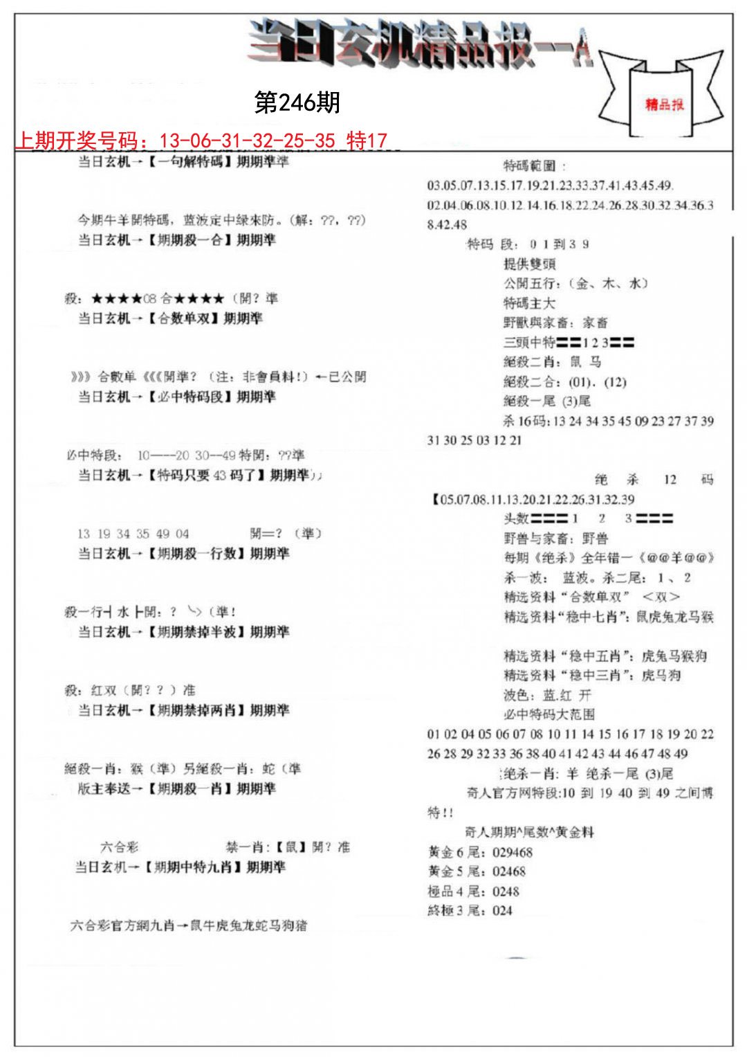 当日玄机精品报A-246