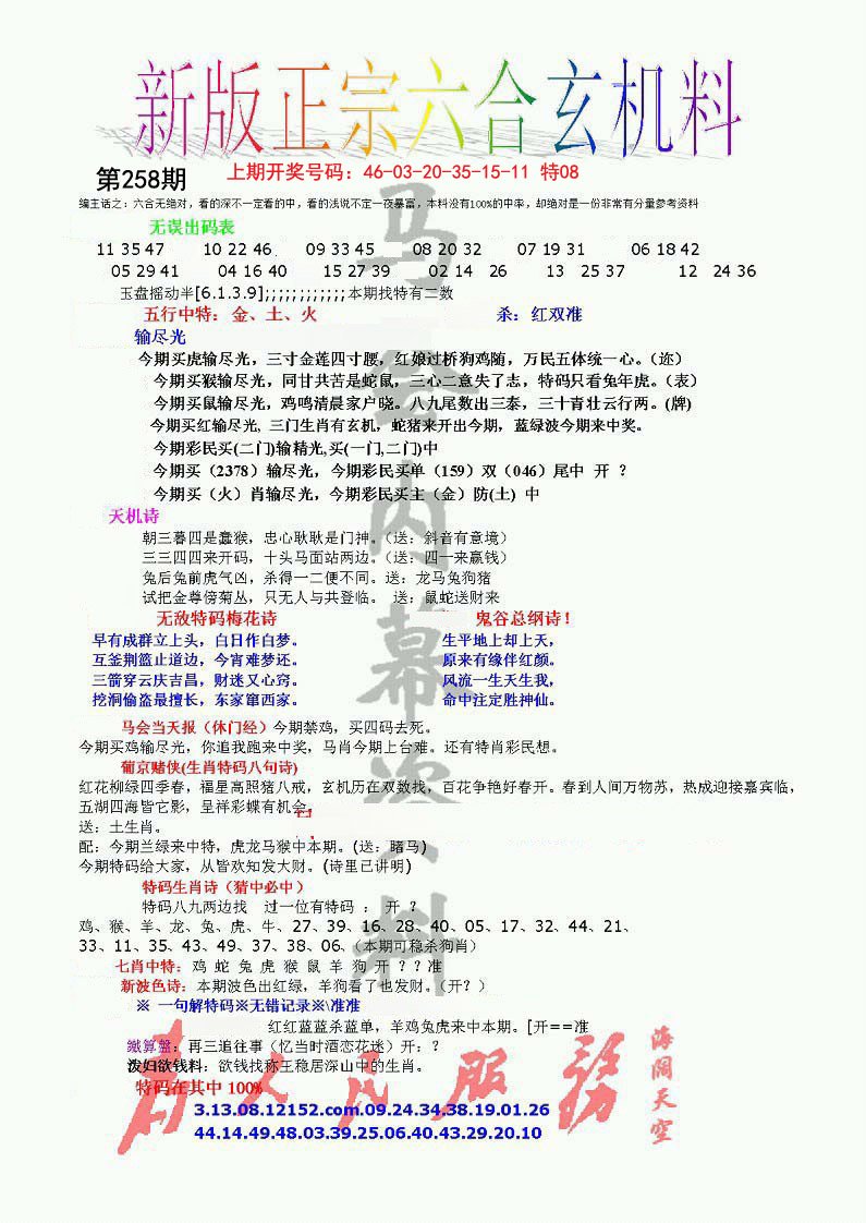 正宗六合玄机料-258