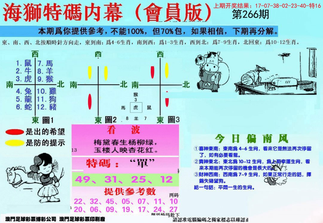 另版海狮特码内幕报-266