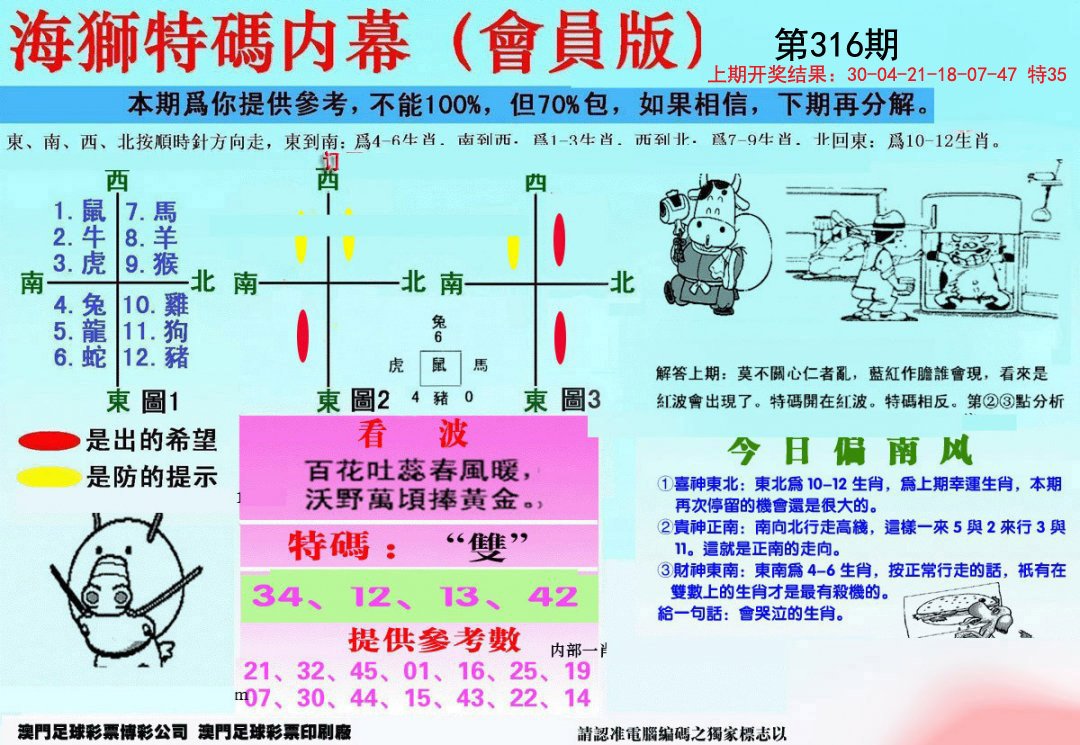 另版海狮特码内幕报-316