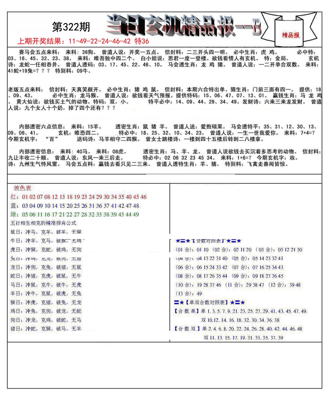 当日玄机精品报B-322